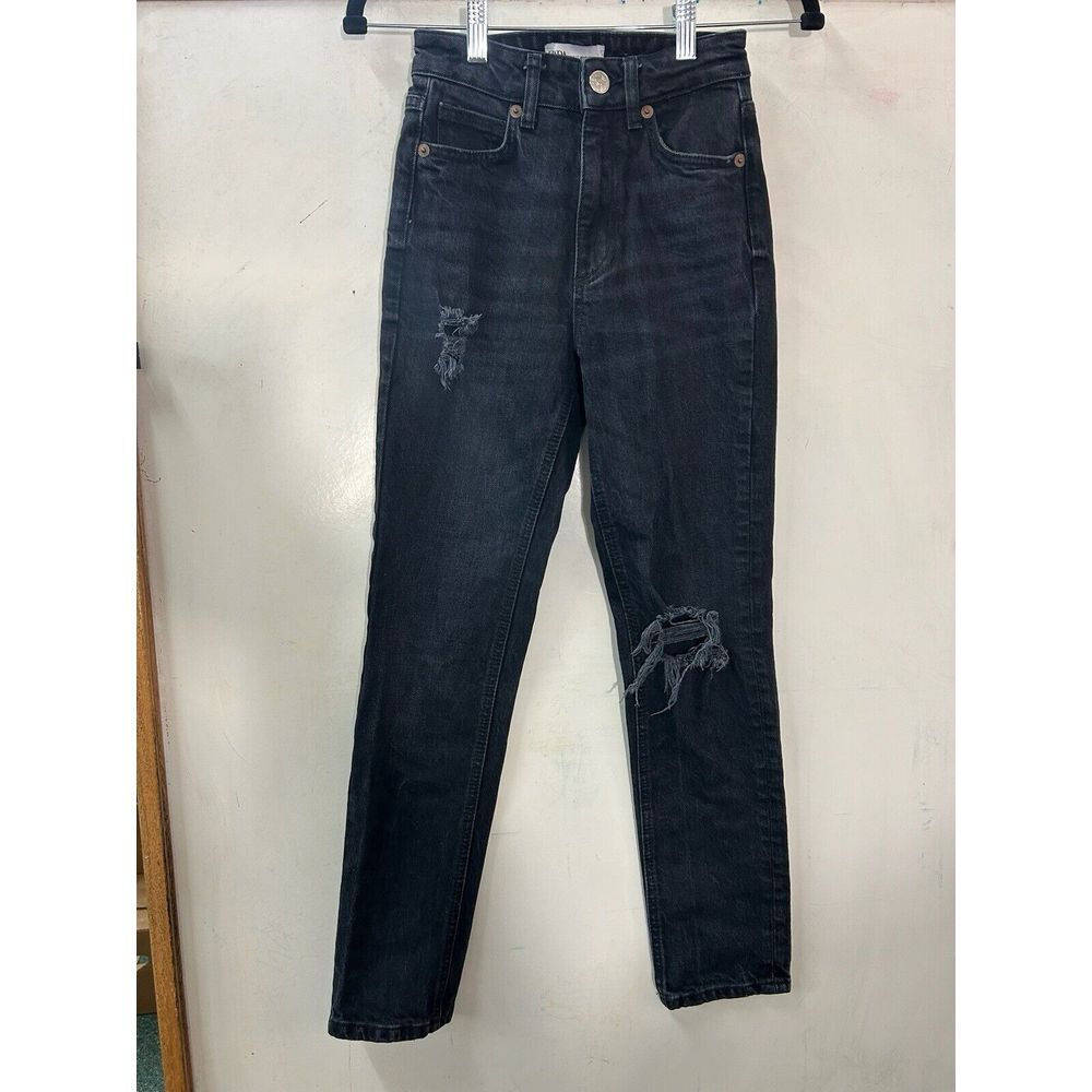 Zara Jeans Ripped‎ Distressed High Rise Black Tapered Women's Sz 0